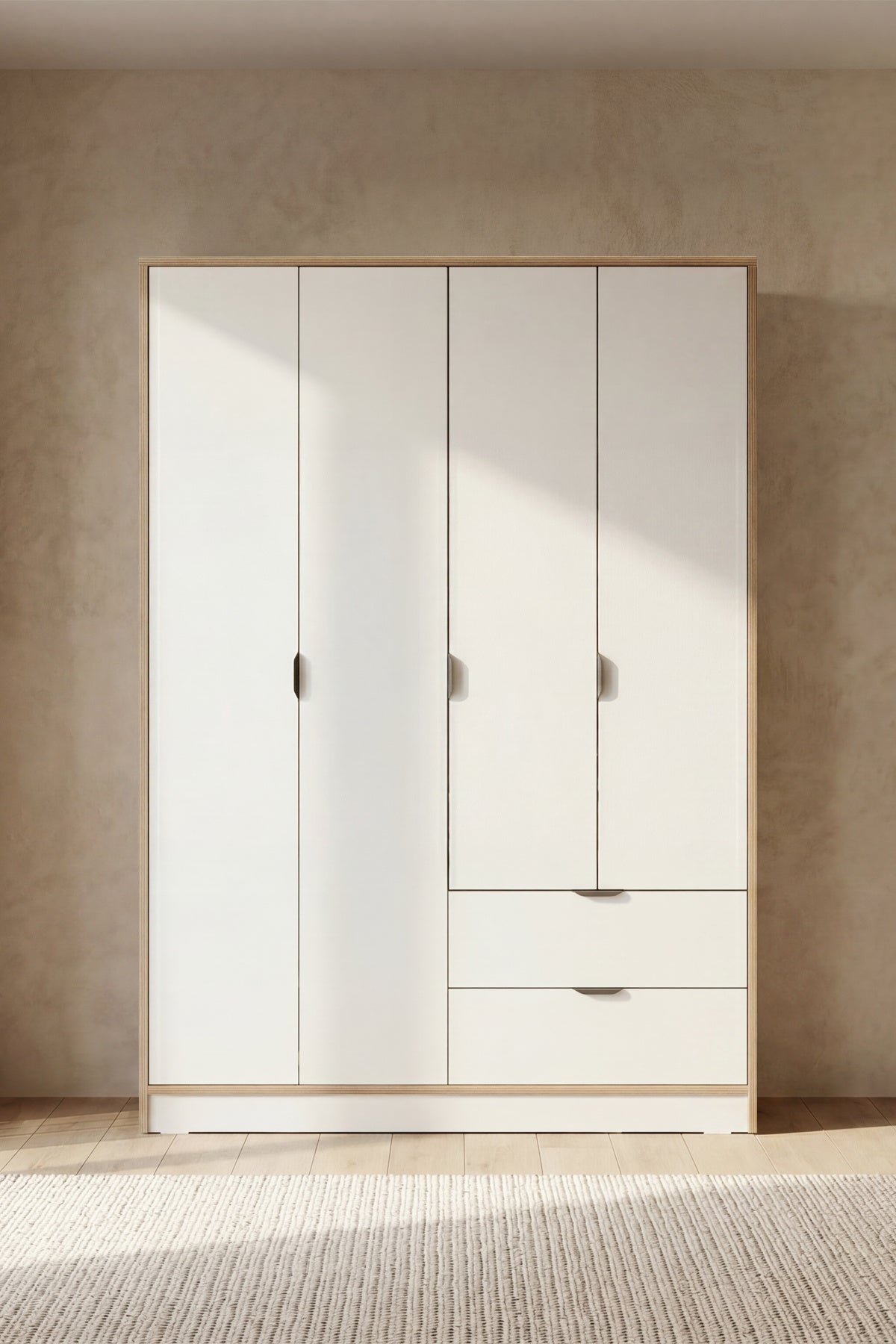 Arden 4 Kapaklı 2 Çekmeceli Gardırop/Dolap Y:182 G:145 D:44 / Beyaz