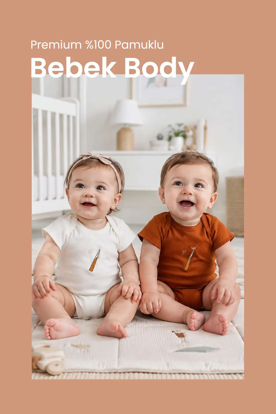 Premium %100 Pamuklu Çıt çıtlı Nakışlı Bebek Zıbın Body 2li Set takım - Giyim / Bebek Giyim