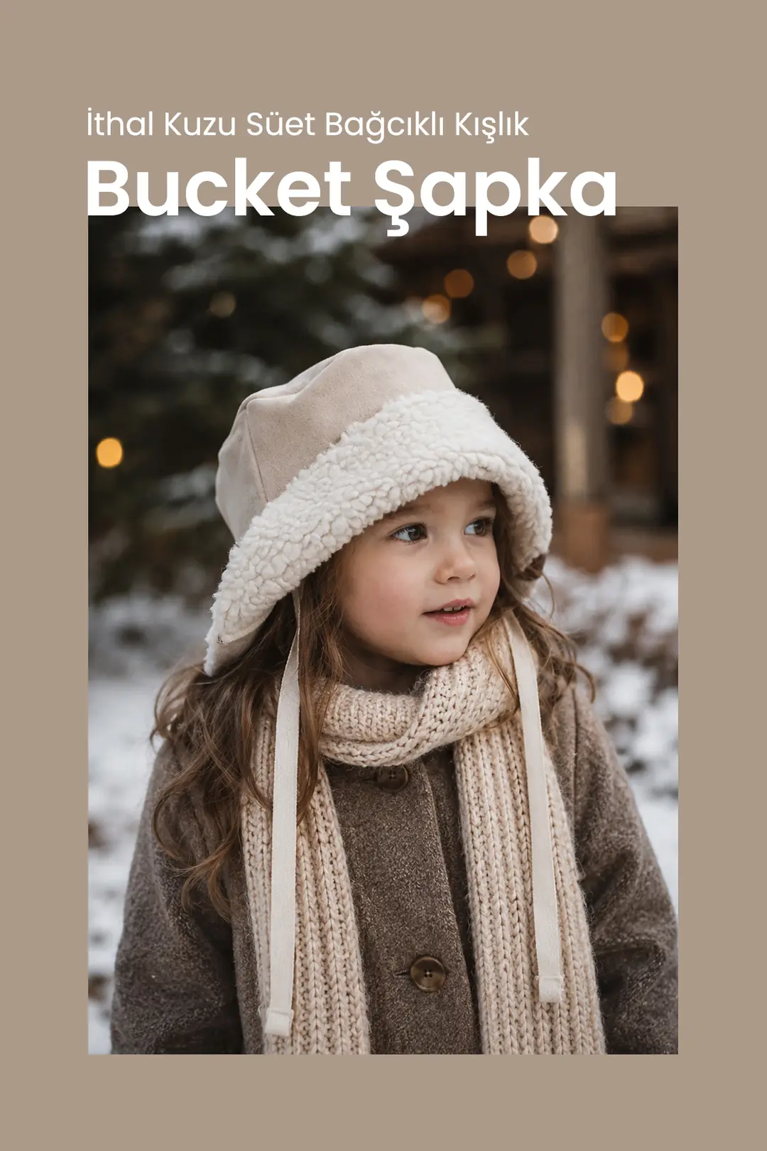 İthal Kuzu Süet Bağcıklı Kışlık Bucket Şapka çocuk şapka - Giyim / Bebek ve Çocuk Aksesuar