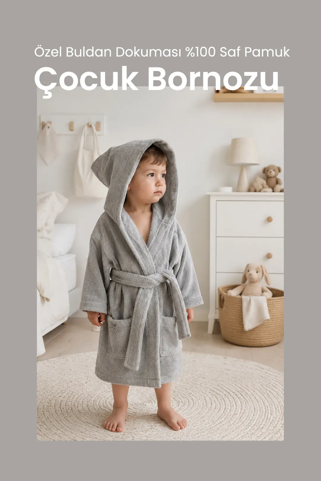 Özel Buldan Dokuması %100 Saf Pamuk Çocuk Bornozu banyo bornozu