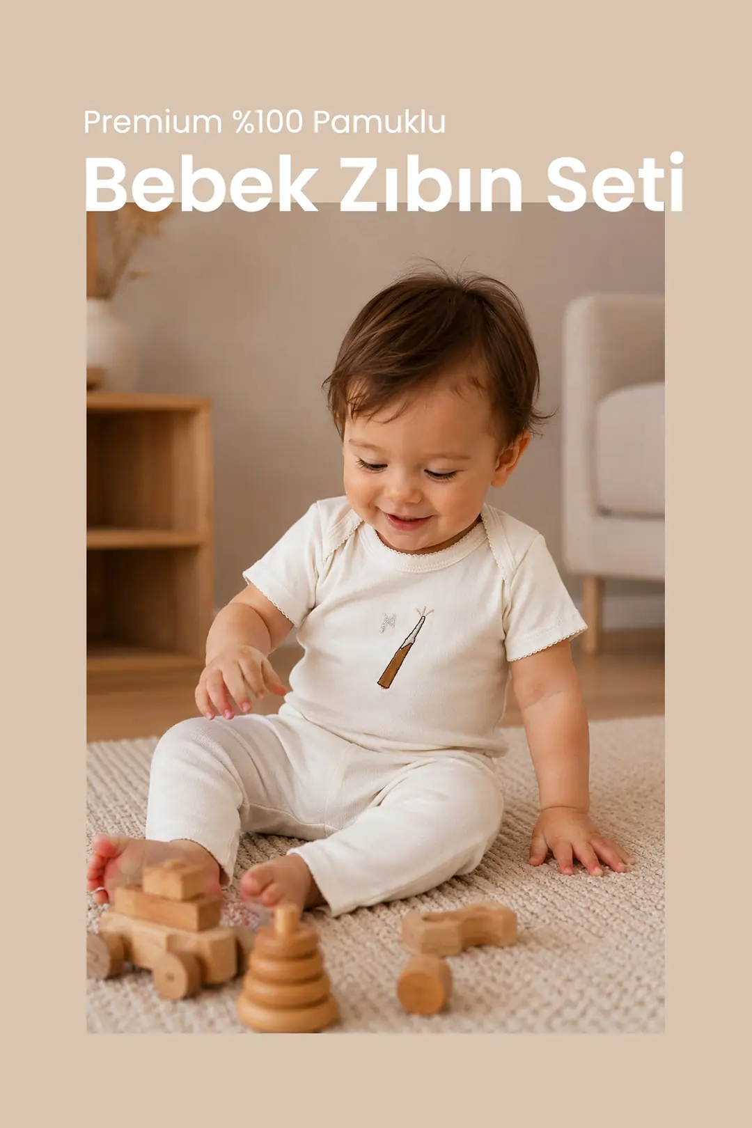 Kısa Kollu Bebek Body Zıbın Takımı - Nakış İşlemeli - Giyim / Bebek Giyim