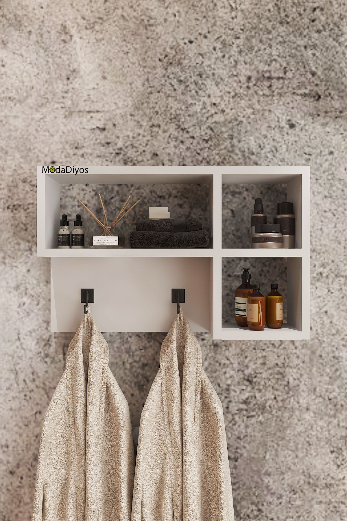 Banyo Bornoz Askılığı & Raf Organizer | Duvara Monte Çok Fonksiyonlu Dolap