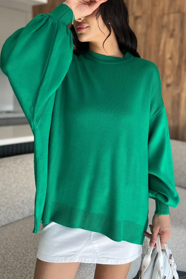 Kadın Oversize Balon Kol Triko Kazak Krem TZL-P-035426
